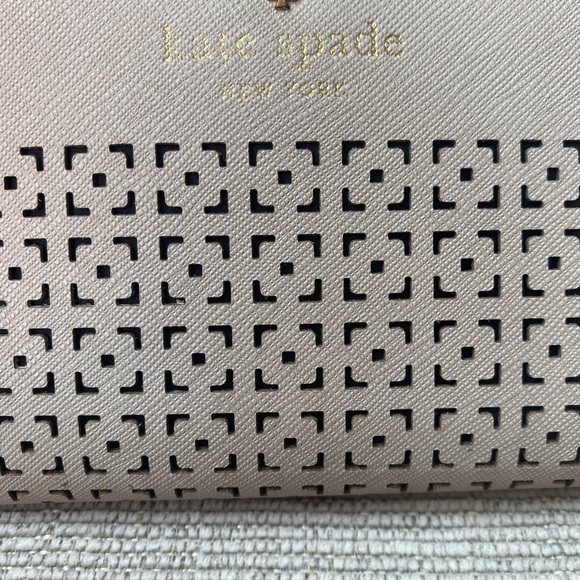 kate spade Perforated tan Leather Continental Wallet with Gold Logo - Picture 2 of 6